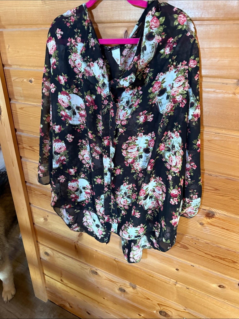 Deb Black Floral Skull Chiffon Blouse